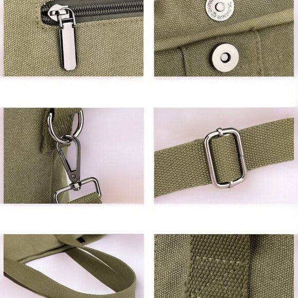 Canvas Tote Bag for Women Small Handbag with Zipper Shoulder - Black - Picture 7 of 9